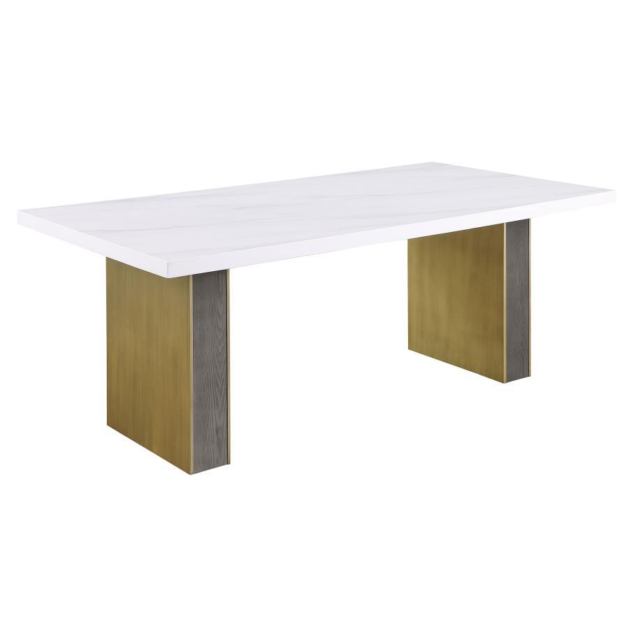 Elegant White and Gold Marble Dining Table