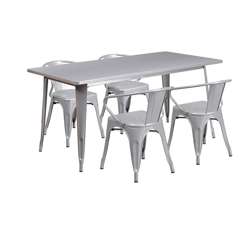 Stylish Silver Metal Outdoor Dining Set with 4 Chairs