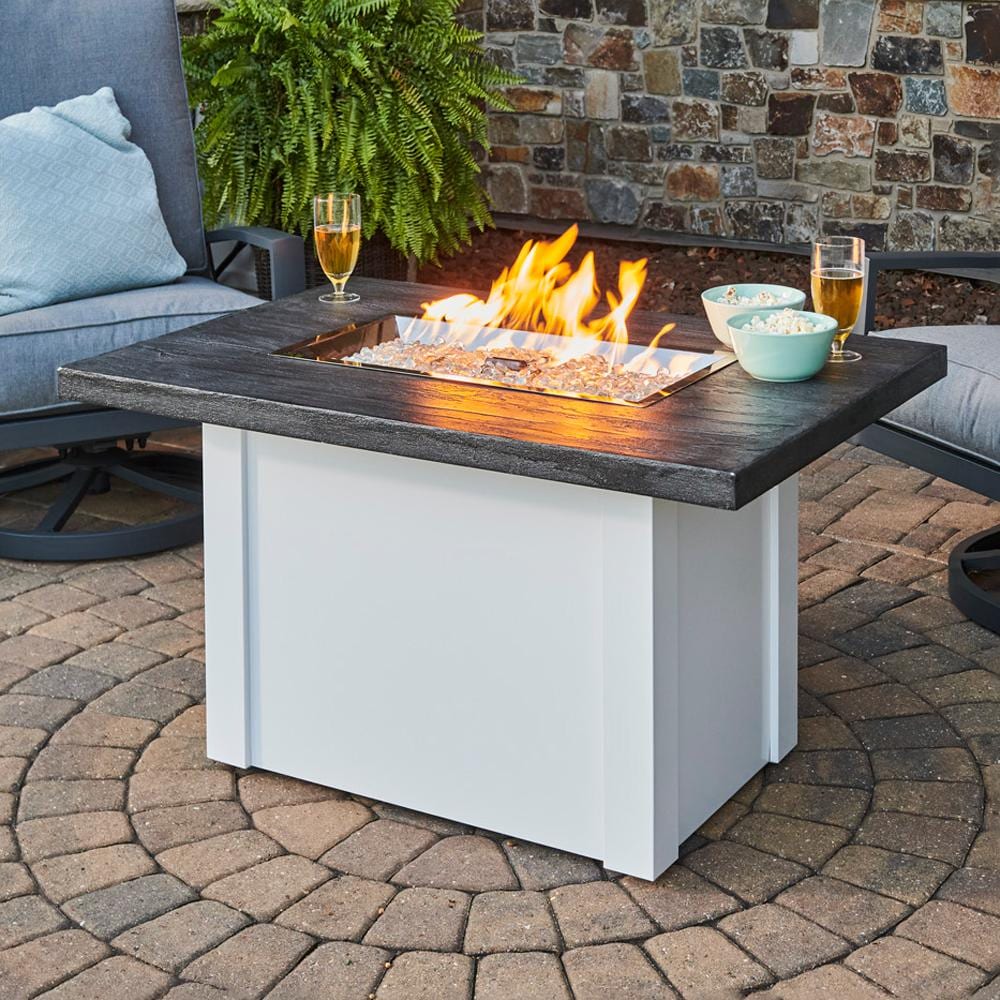 Stone Grey Havenwood Gas Fire Pit Table with White Base