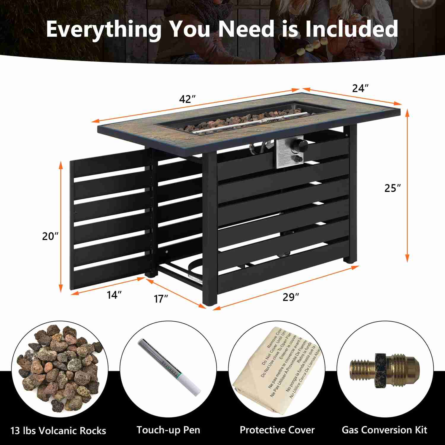 Tangkula 42 Inch Outdoor Propane Fire Pit Table with 50,000 BTU Heating