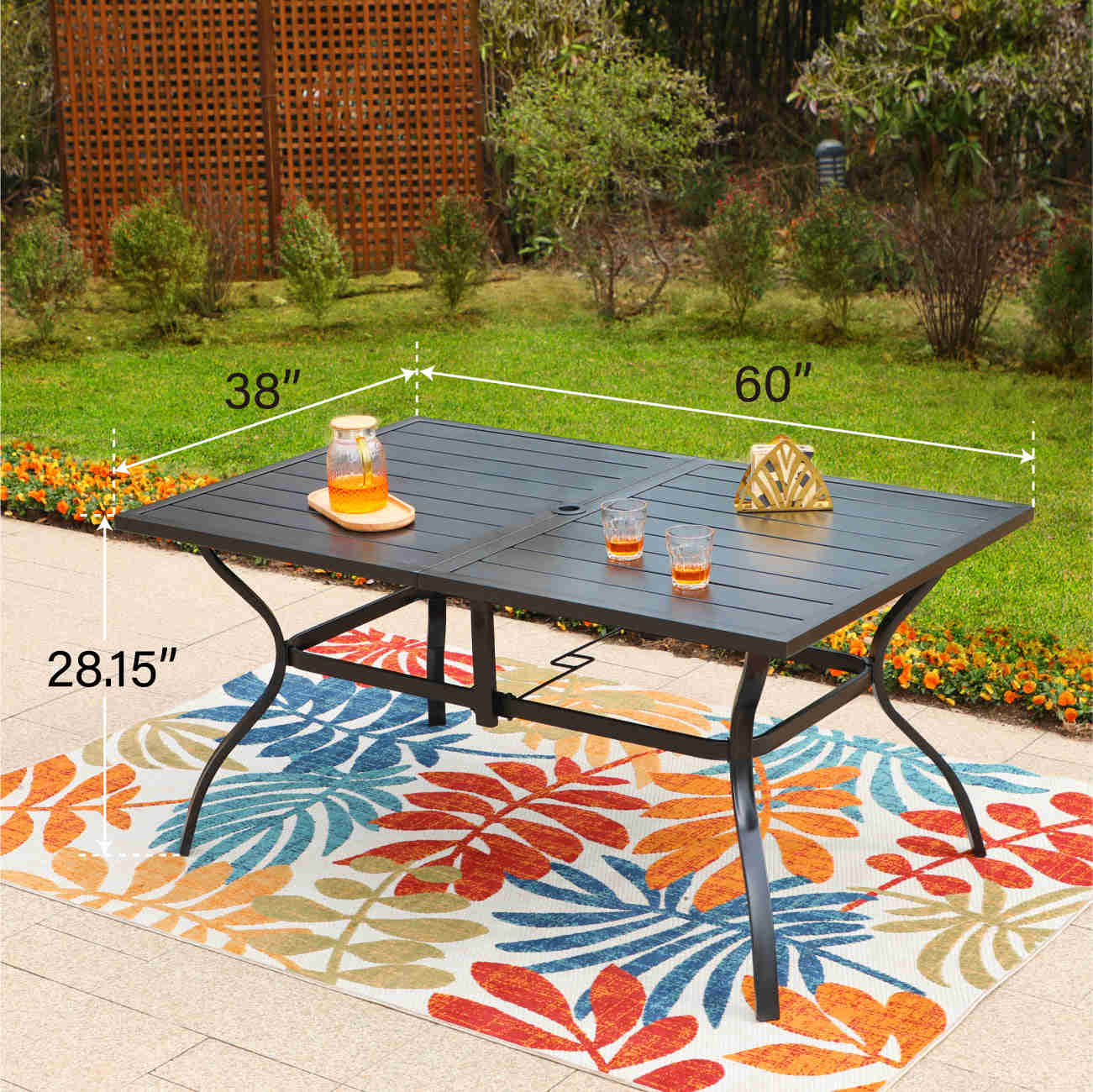 PHI VILLA 8-Piece Outdoor Dining Set with 13ft Umbrella, Metal Table & Chairs