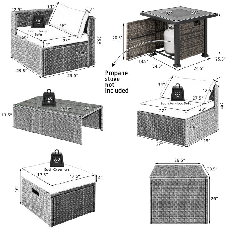 9-Piece Outdoor Patio Furniture Set with Fire Pit
