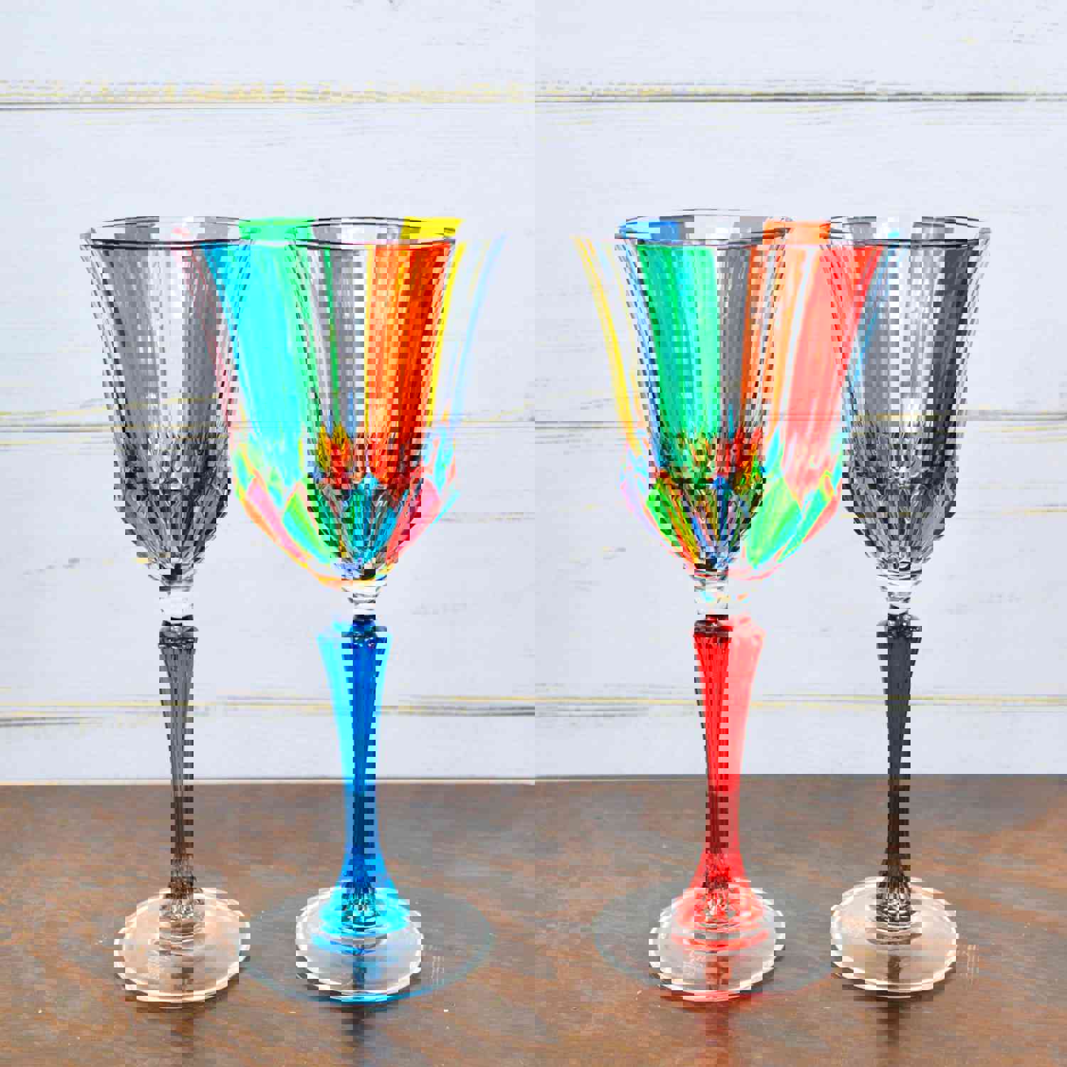 Hand-Painted Italian Crystal Swatch Wine Glasses Set