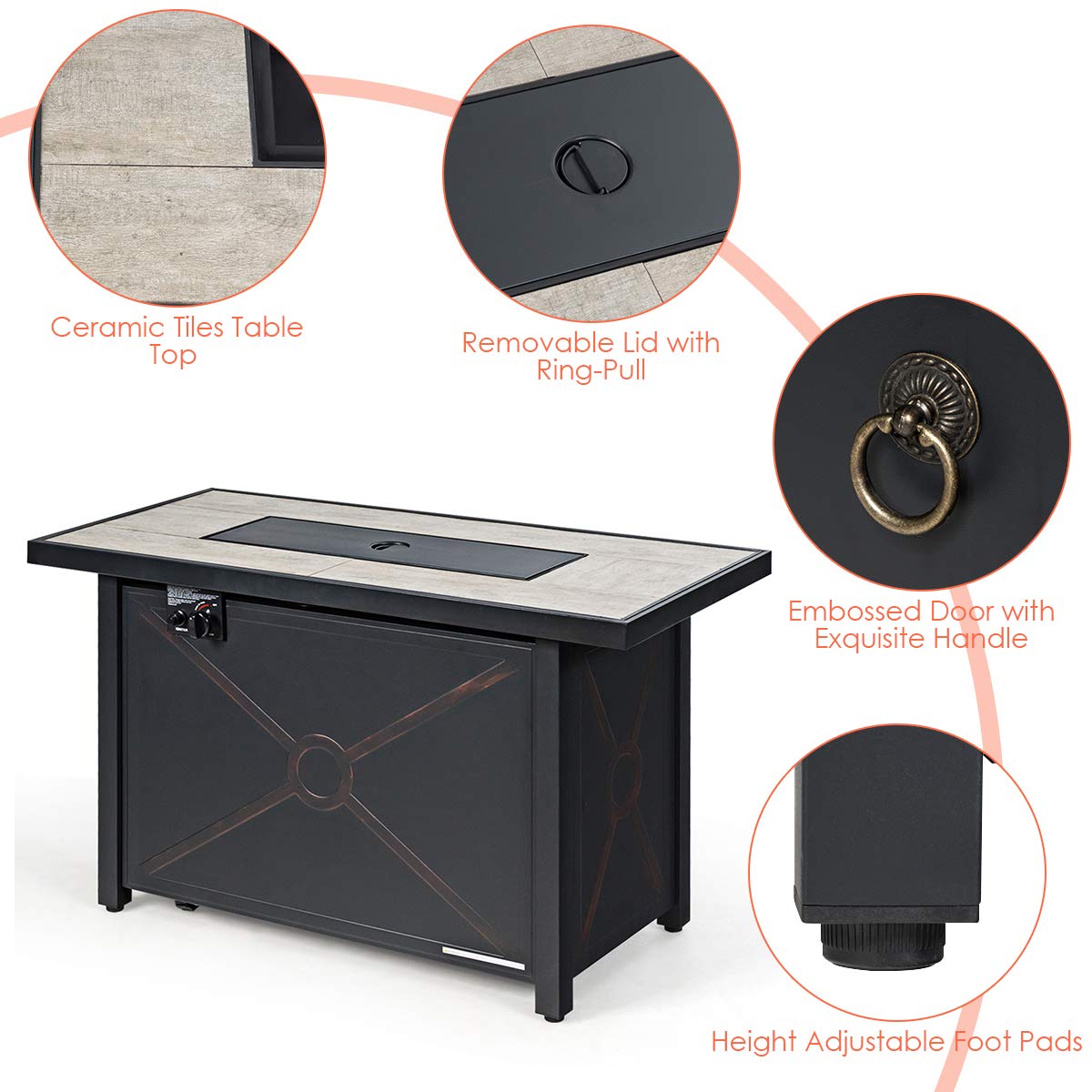 Giantex 60,000 BTU Outdoor Gas Fire Pit Table with Ceramic Top