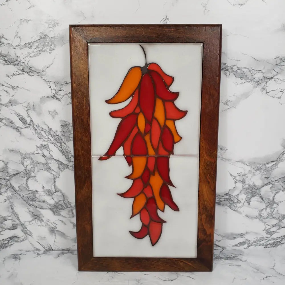 Vintage Italian Red Pepper Tile Trivet, Wood Wall Decor