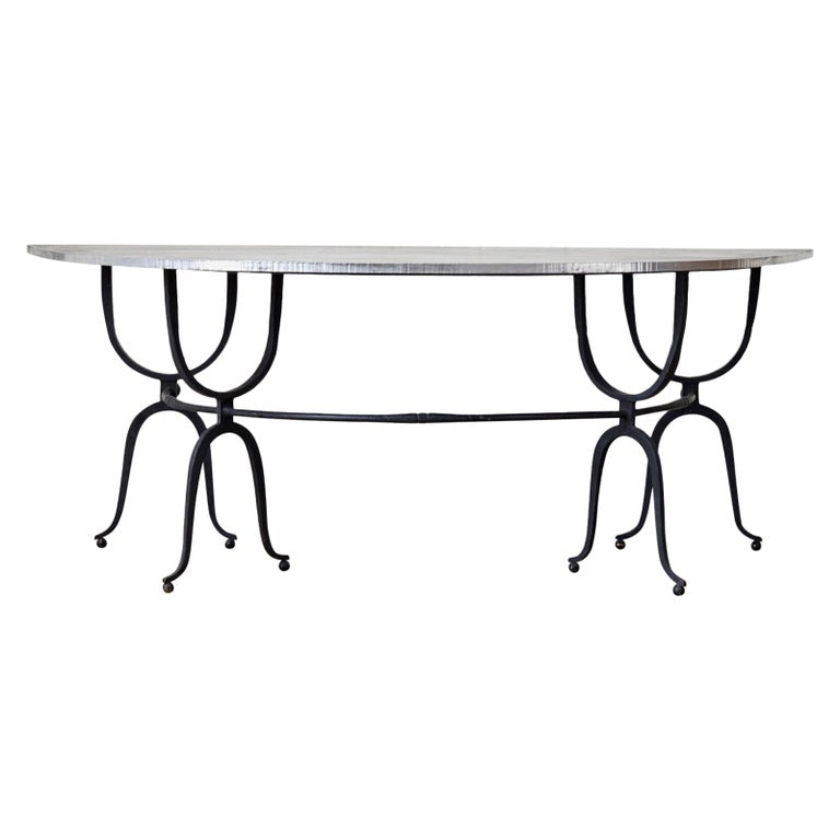Elegant Italian Demilune Console Table with Steel Top
