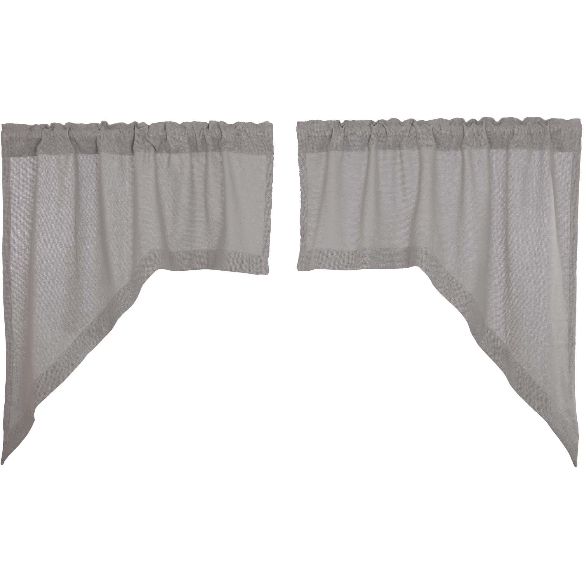 Dove Grey Burlap Swag Curtains with Rustic Charm