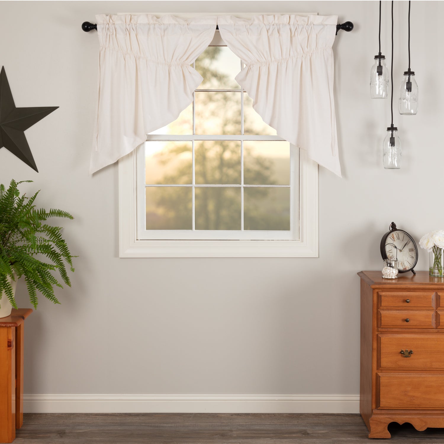 Elegant Country Style Flax Antique White Swag Curtains