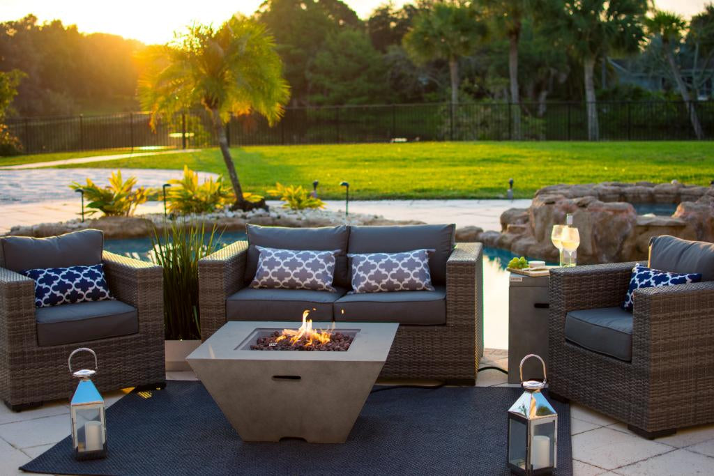 34" Square Bowl Outdoor Propane Gas Fire Pit in Concrete Gray