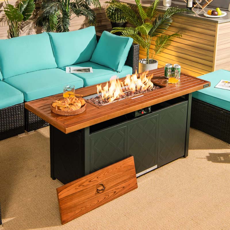 57" Rectangular Outdoor Propane Gas Fire Pit Table with Auto-Ignition