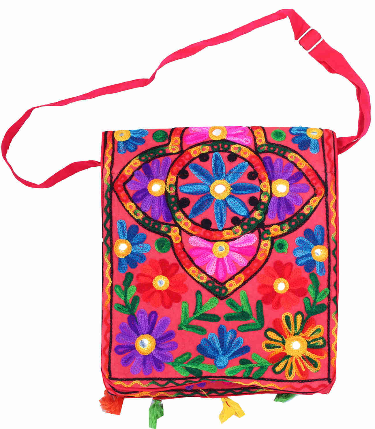 Elegant Floral Embroidered Cotton Crossbody Bag