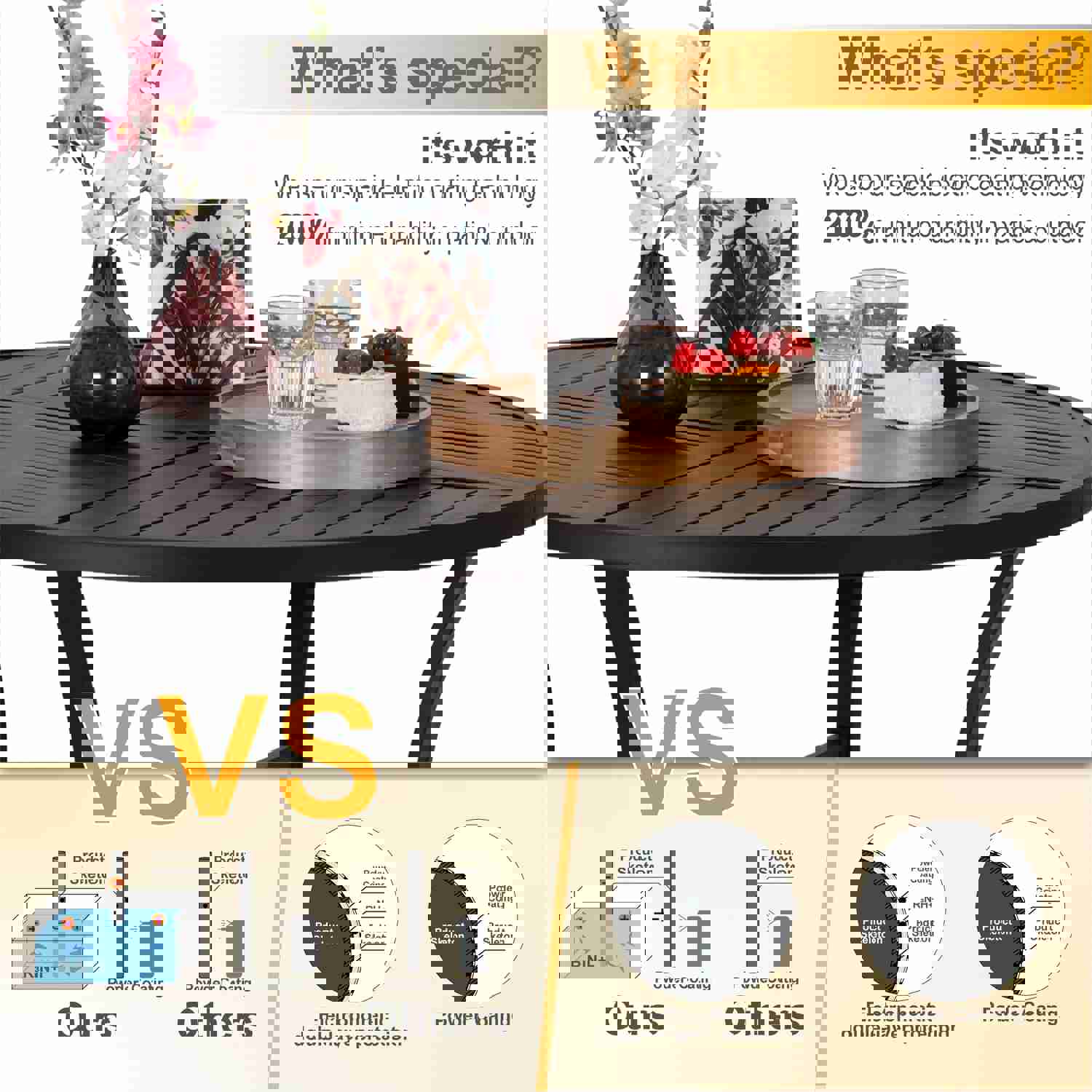 PHI VILLA 5-Piece Outdoor Dining Set with Slat Steel Table and Textilene Swivel Chairs