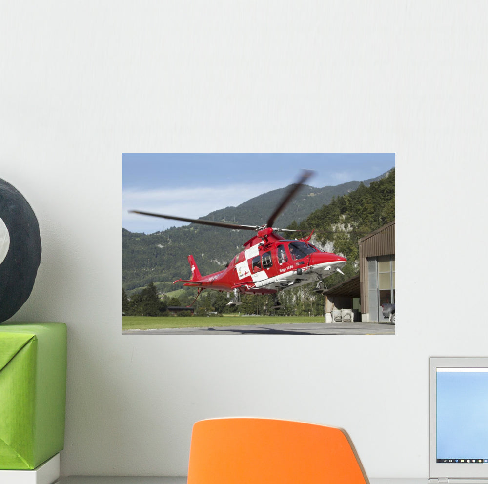Swiss Air AW109 Helicopter Wall Decal - Vibrant Aviation Decor