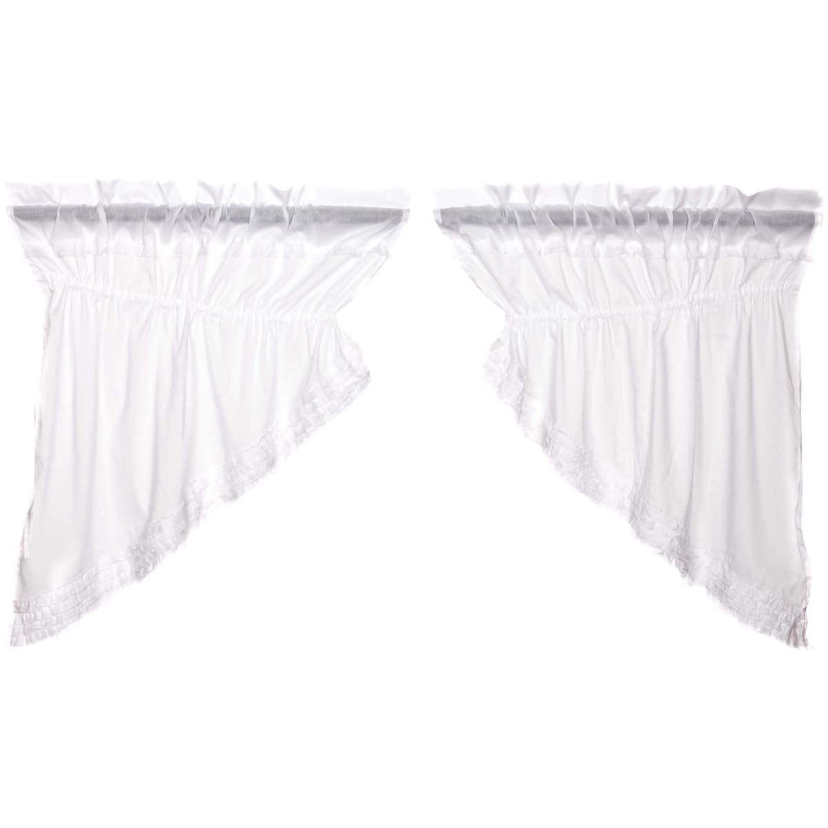 Elegant White Ruffled Sheer Prairie Swag Curtain Set