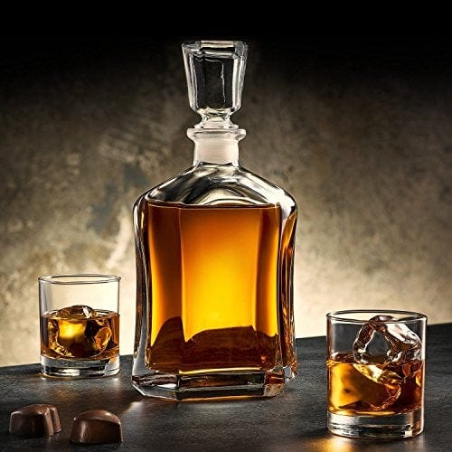 Paksh Elegant Glass Decanter with Geometric Stopper - Premium Whiskey, Wine, and Juice Carafe