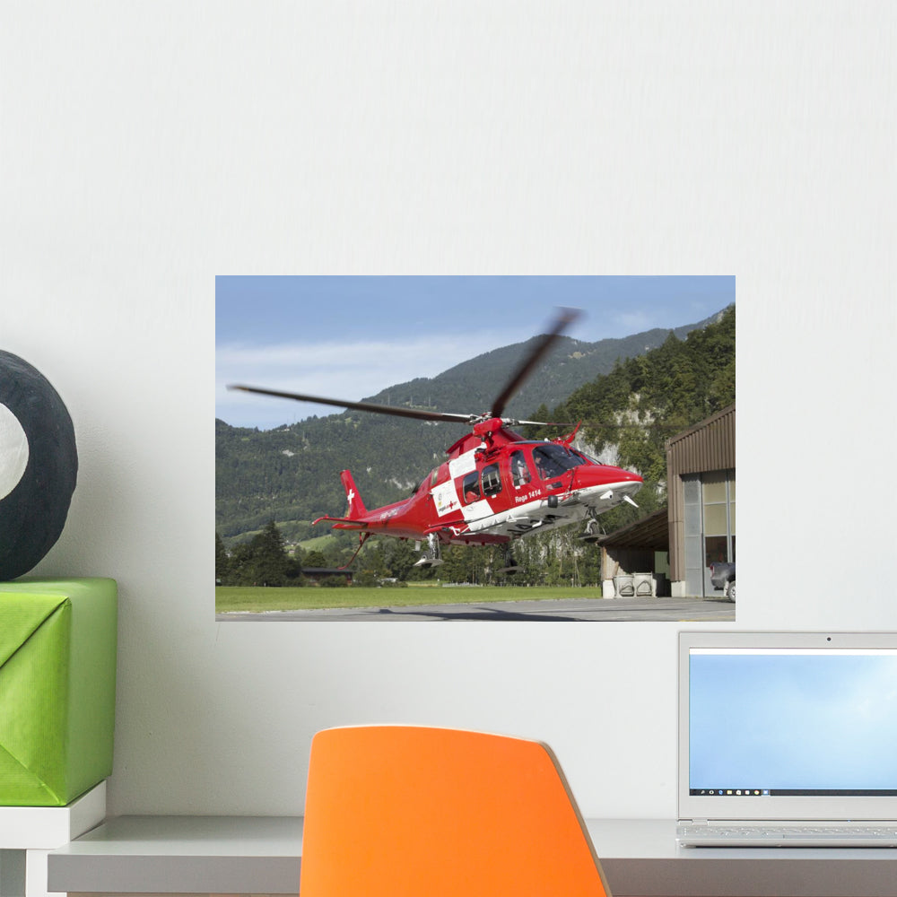 Swiss Air AW109 Helicopter Wall Decal - Vibrant Aviation Decor