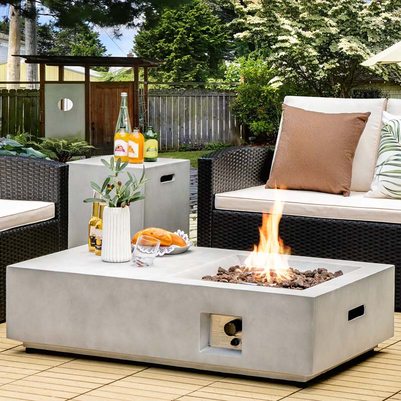48" Concrete-Style Propane Gas Fire Pit Table with Storage and Safety Features