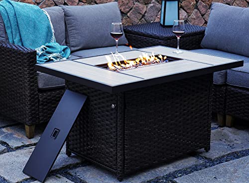 Grand Patio 43 Inch Rectangle Outdoor Propane Fire Pit Table with Resin Wicker Base