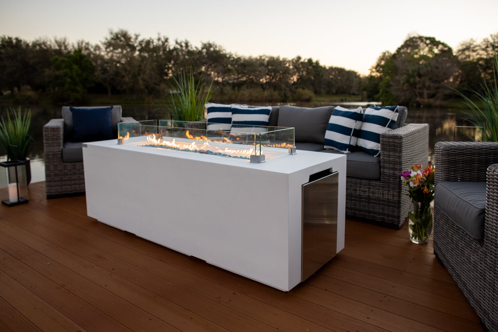 Stylish 70" White Outdoor Propane Fire Pit Table