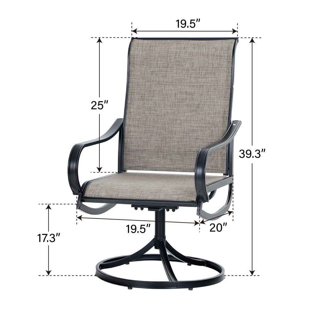 PHI VILLA 5-Piece Outdoor Dining Set with Slat Steel Table and Textilene Swivel Chairs