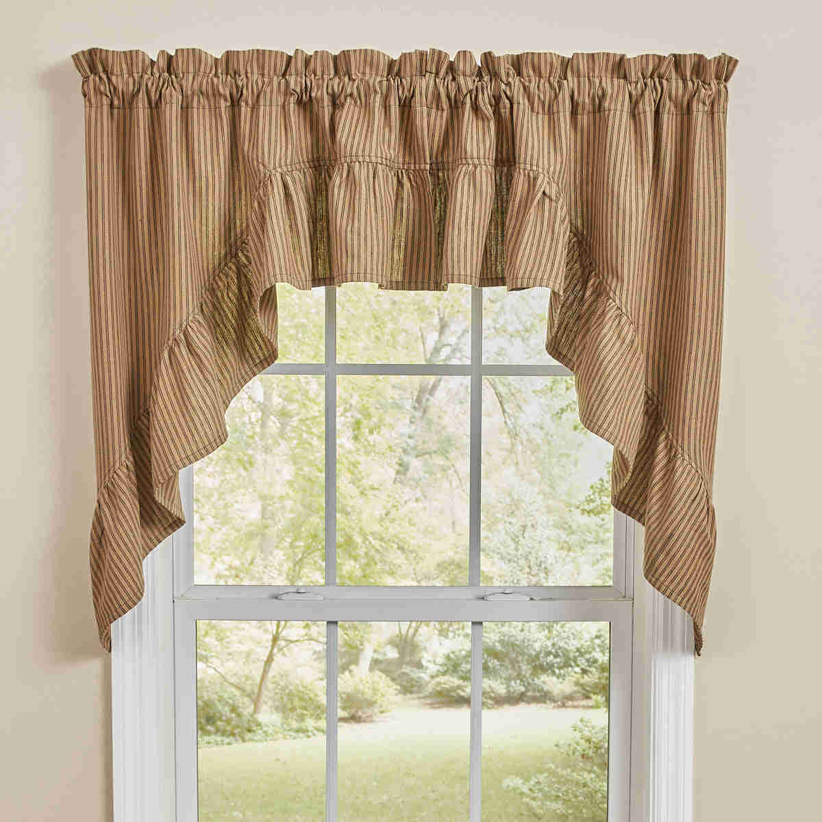 Sturbridge Ticking Black Ruffle Swags - Classic Window Decor
