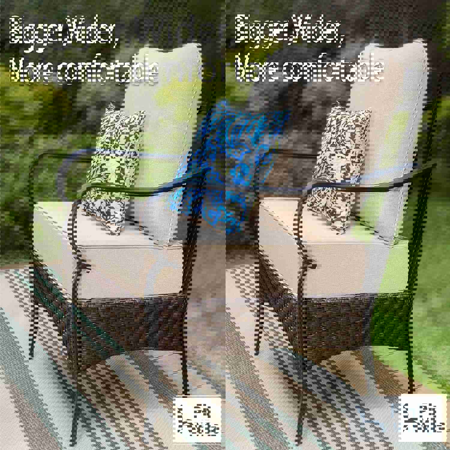 Phi Villa 4-Seater Outdoor Steel & Rattan Sofa Set with Fire Pit