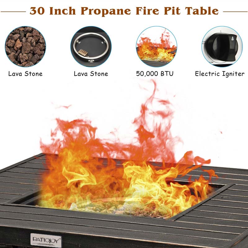 30-inch Outdoor Square Gas Fire Pit Table with 50,000 BTU Burner