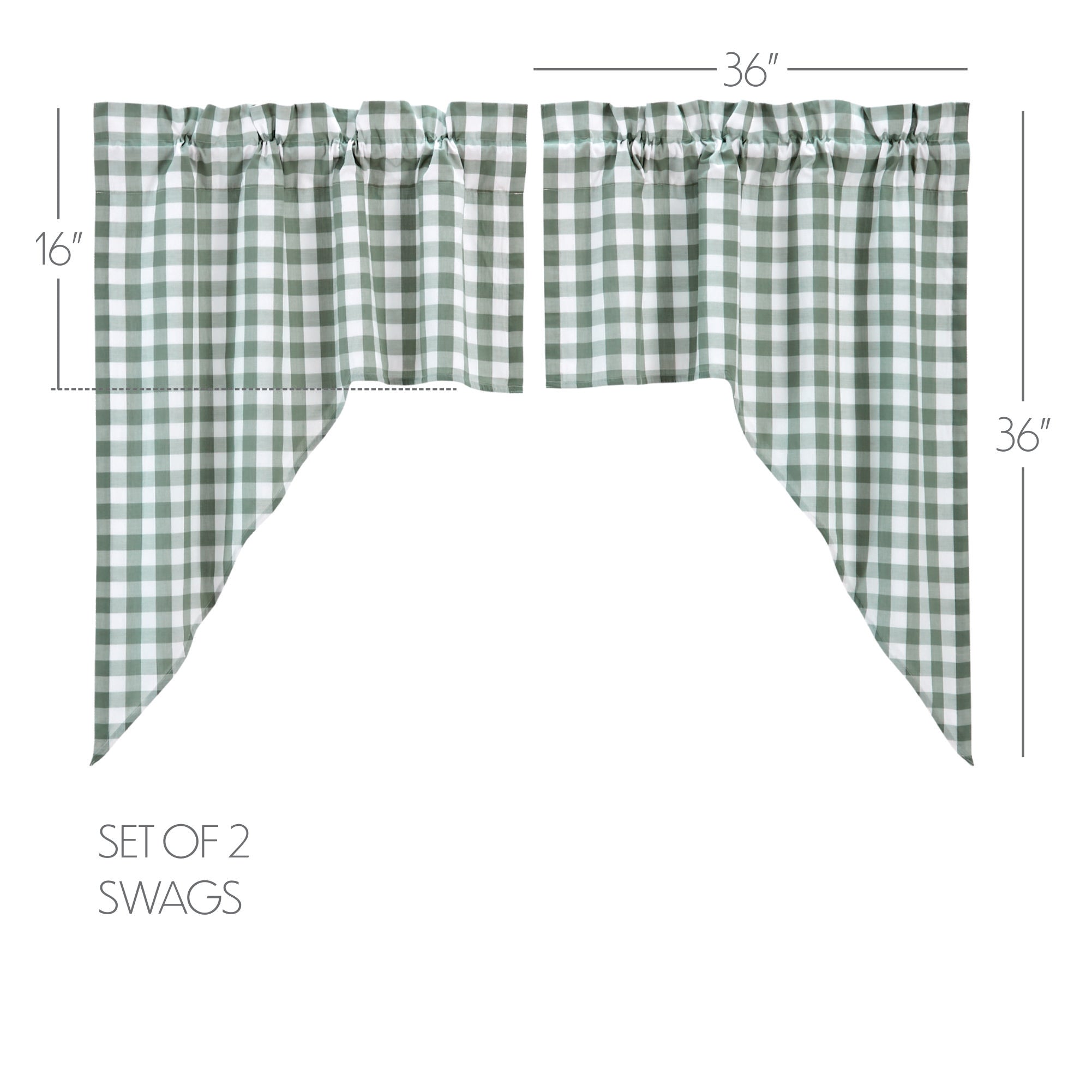 Annie Buffalo Green Check Swag Set, 36x36, Country Cottage Style