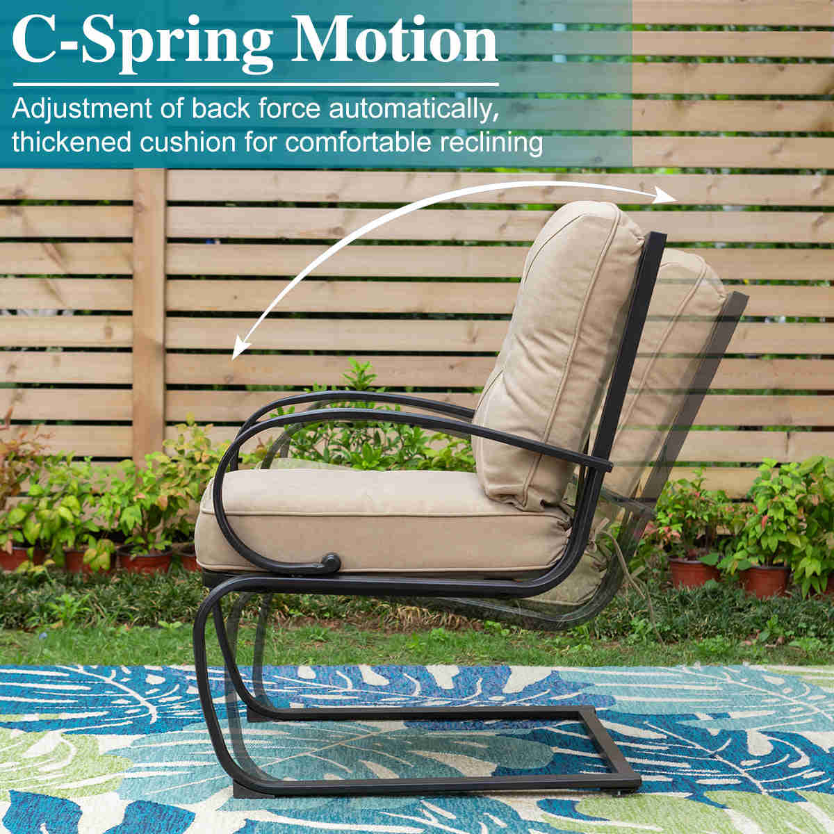 PHI VILLA 7-Piece Outdoor Dining Set with Durable Steel Table and Comfortable C-Spring Chairs