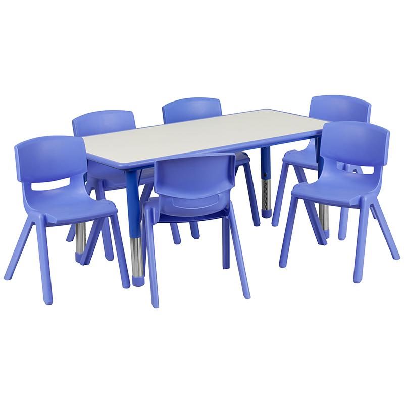 Blue Plastic Height Adjustable Activity Table Set with 6 Chairs for Kids