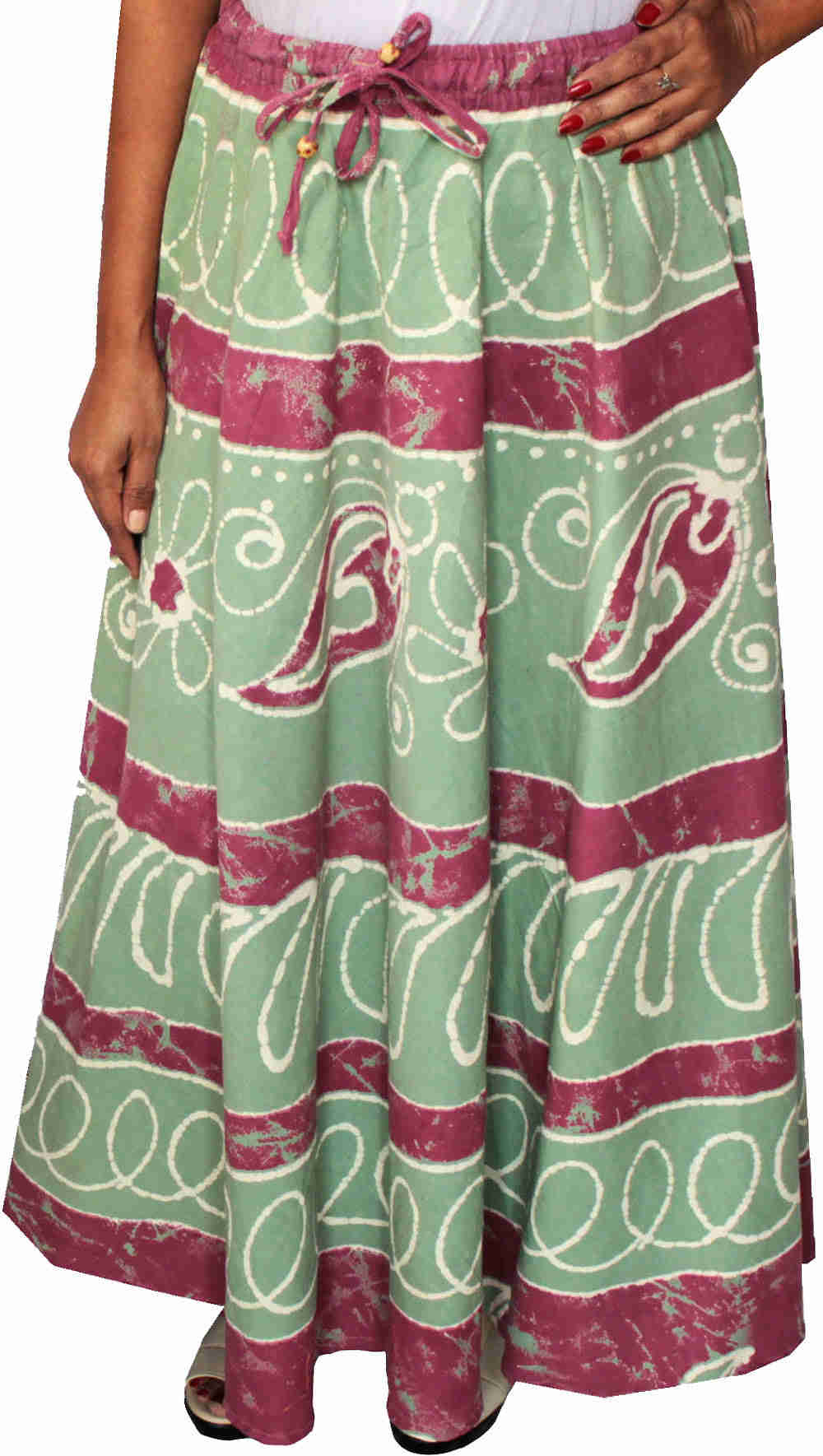 Ethnic Cotton Batik Women's Long Skirt - Green