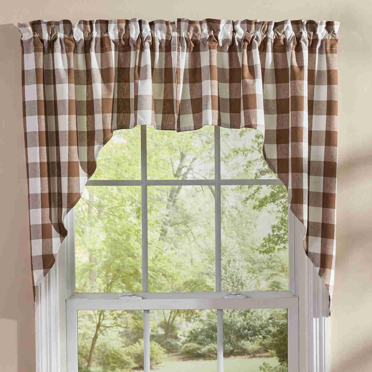 Wicklow Swag Curtains Set, 72"W x 36"L, Brown and Cream