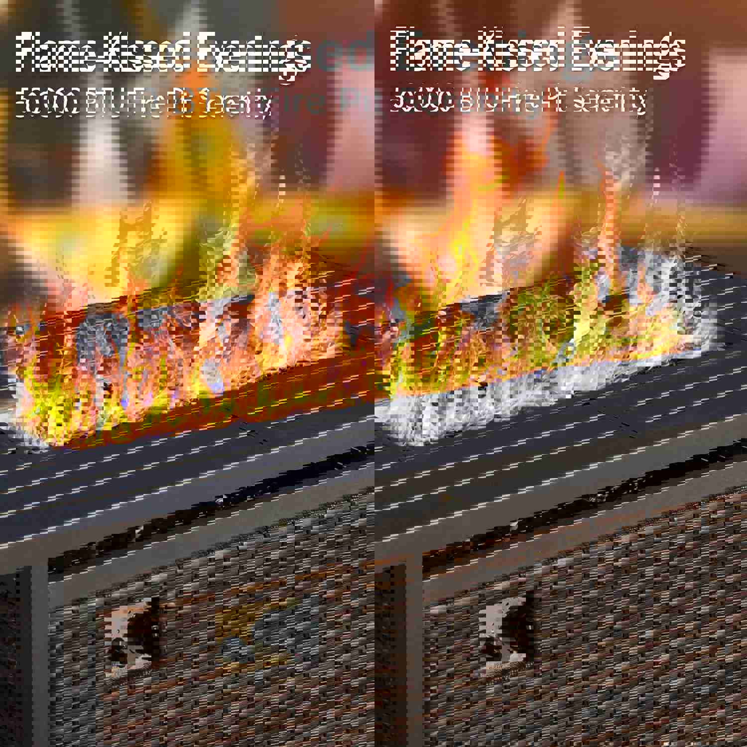 Phi Villa 5-Seater Outdoor Steel & Rattan Sofa Set with Fire Pit