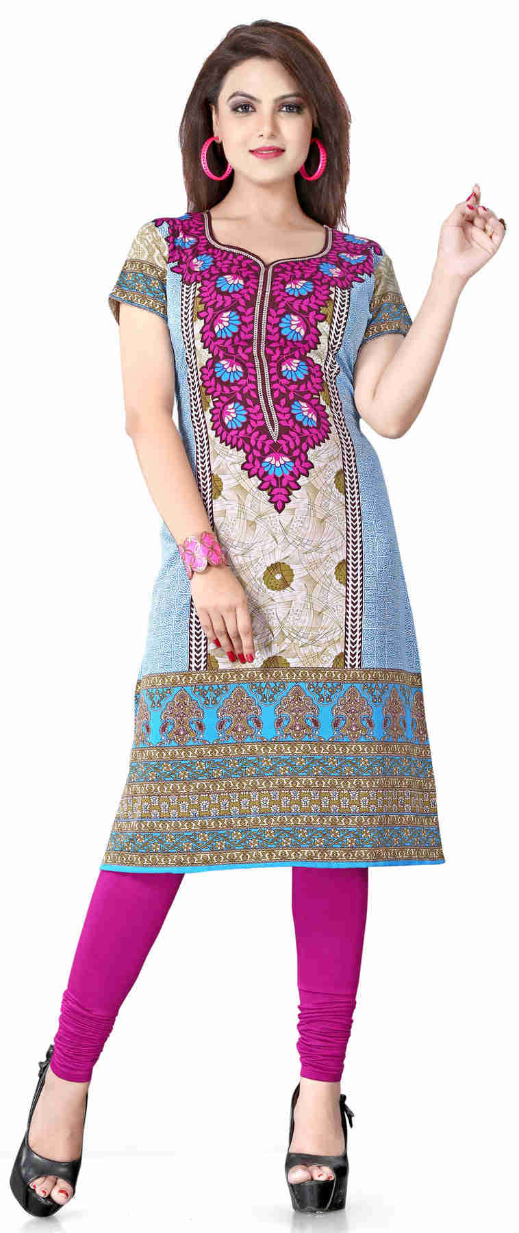 Elegant Silky Crape Long Kurti for Women in Magenta