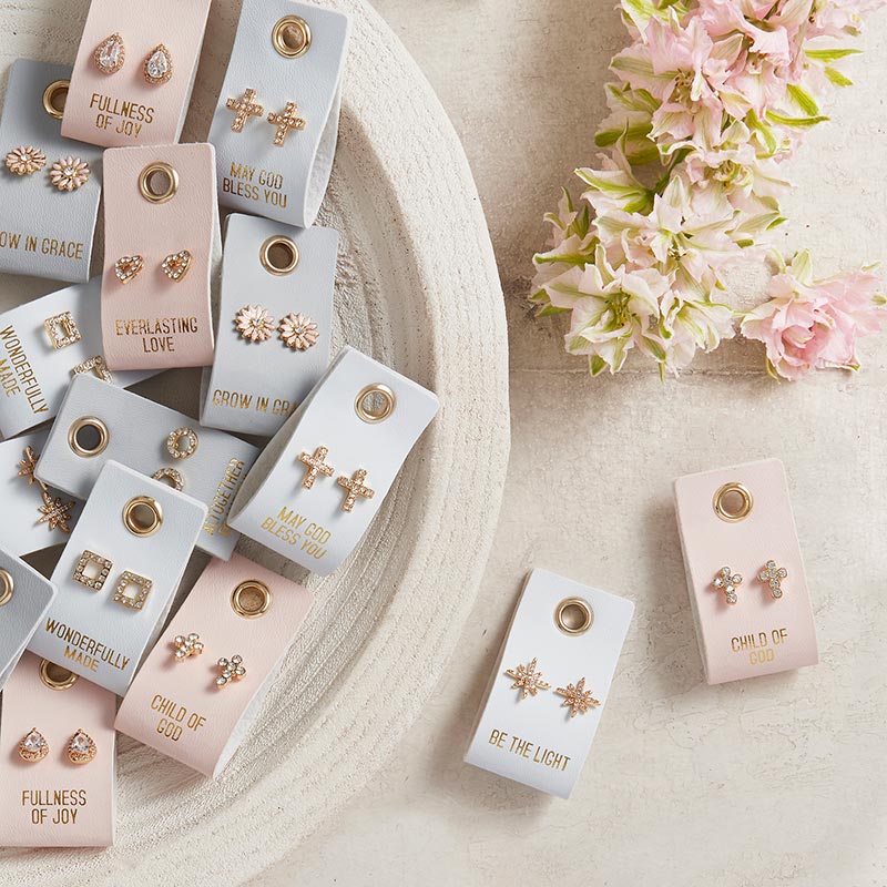Faith-Inspired Leather Tag Stud Earrings