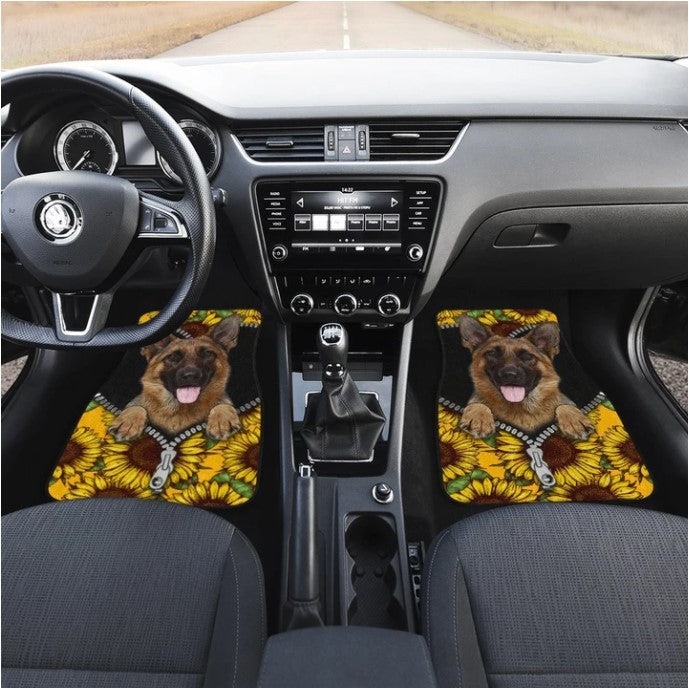Custom Sunflower German Shepherd Car Floor Mats