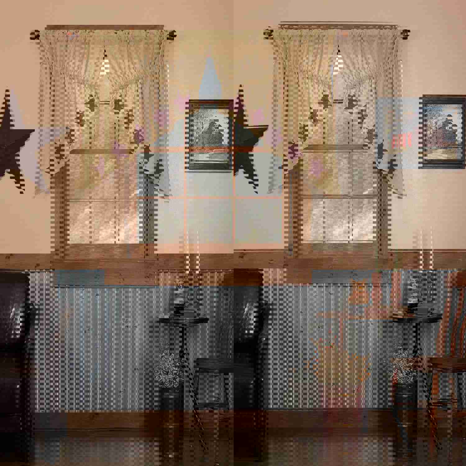Rustic Country Style Burlap Swag Curtain Set