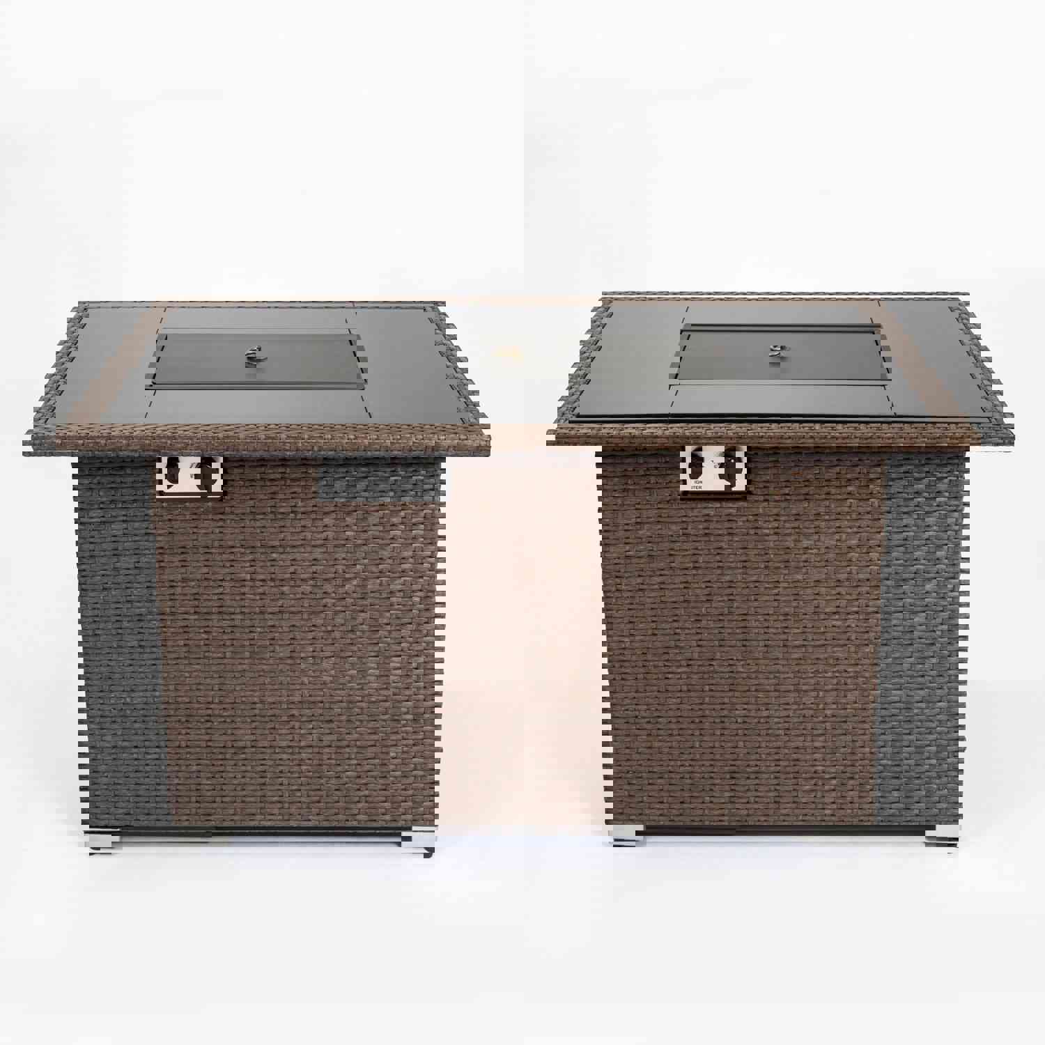 Elegant Outdoor Rectangular Fire Pit Table with Arctic Ice Glass Rocks