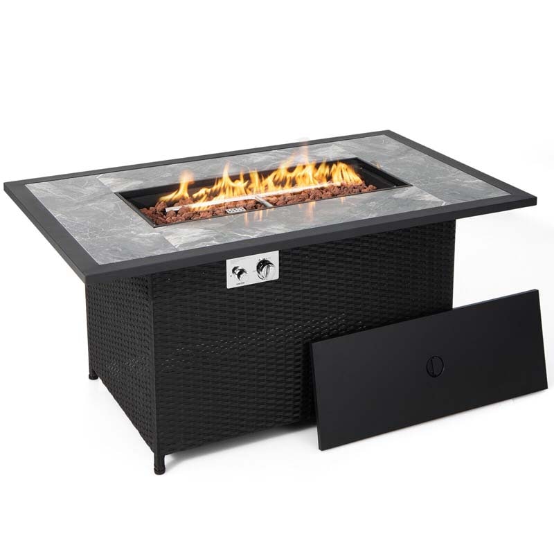 Luxury Outdoor Propane Gas Fire Pit Table with Rattan and Marble