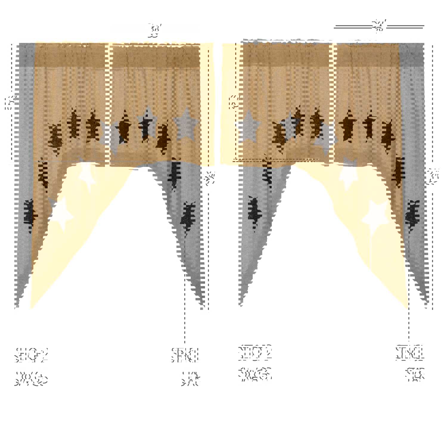 Rustic Country Style Burlap Swag Curtain Set
