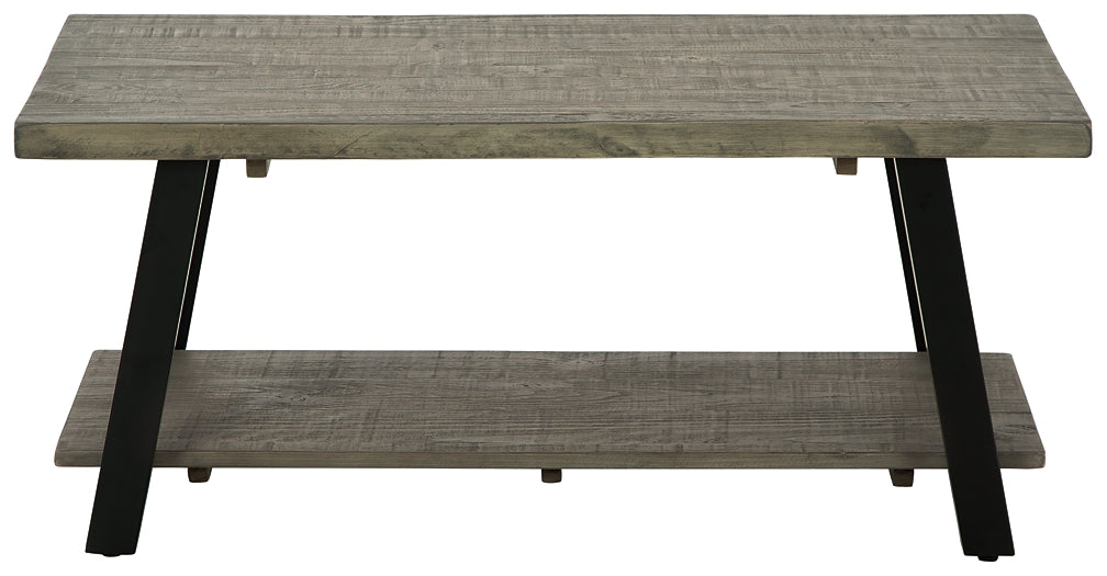 Modern Pine Wood and Metal Rectangular Coffee Table