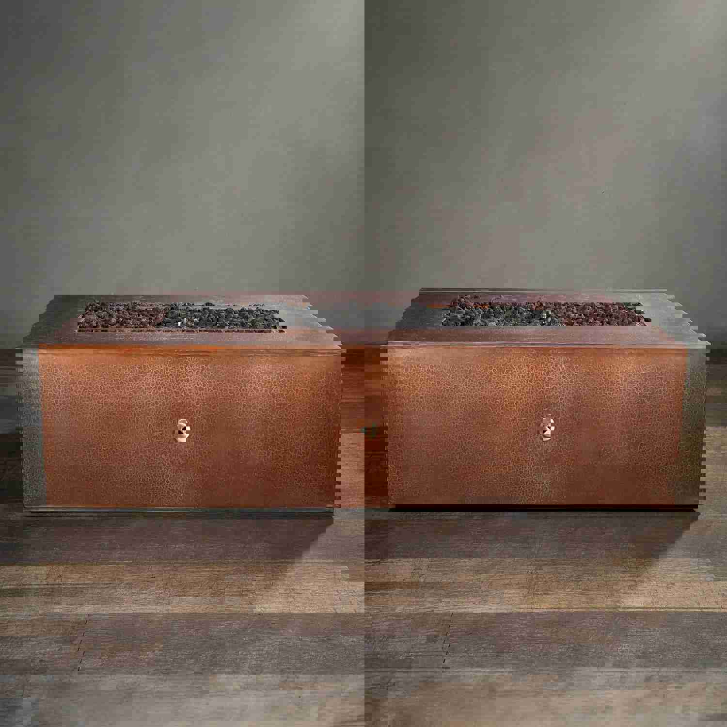 60 x 32 Moreno Gravity Rectangle Copper Gas Fire Pit - Luxurious Outdoor Heating