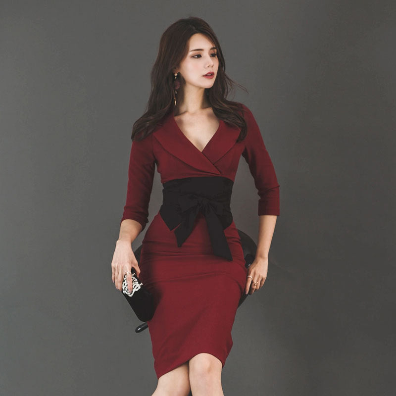 Stunning Wine Red Bowknot Bodycon Dress