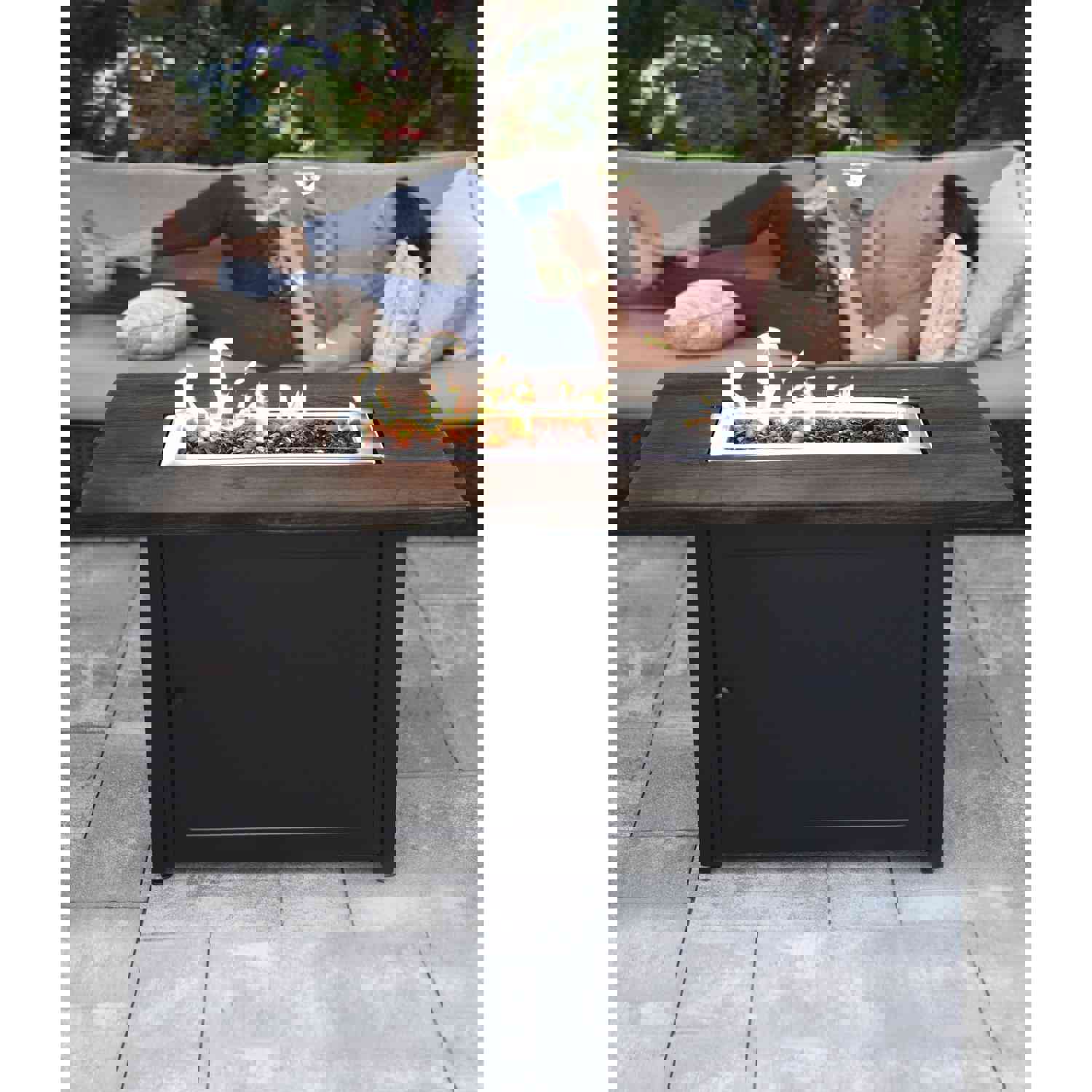 Endless Summer Outdoor Propane Fire Pit with Faux Wood Mantel