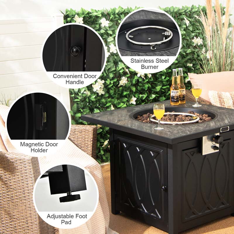 32" Outdoor Propane Fire Pit Table with 50,000 BTU, Lava Rocks & Waterproof Cover