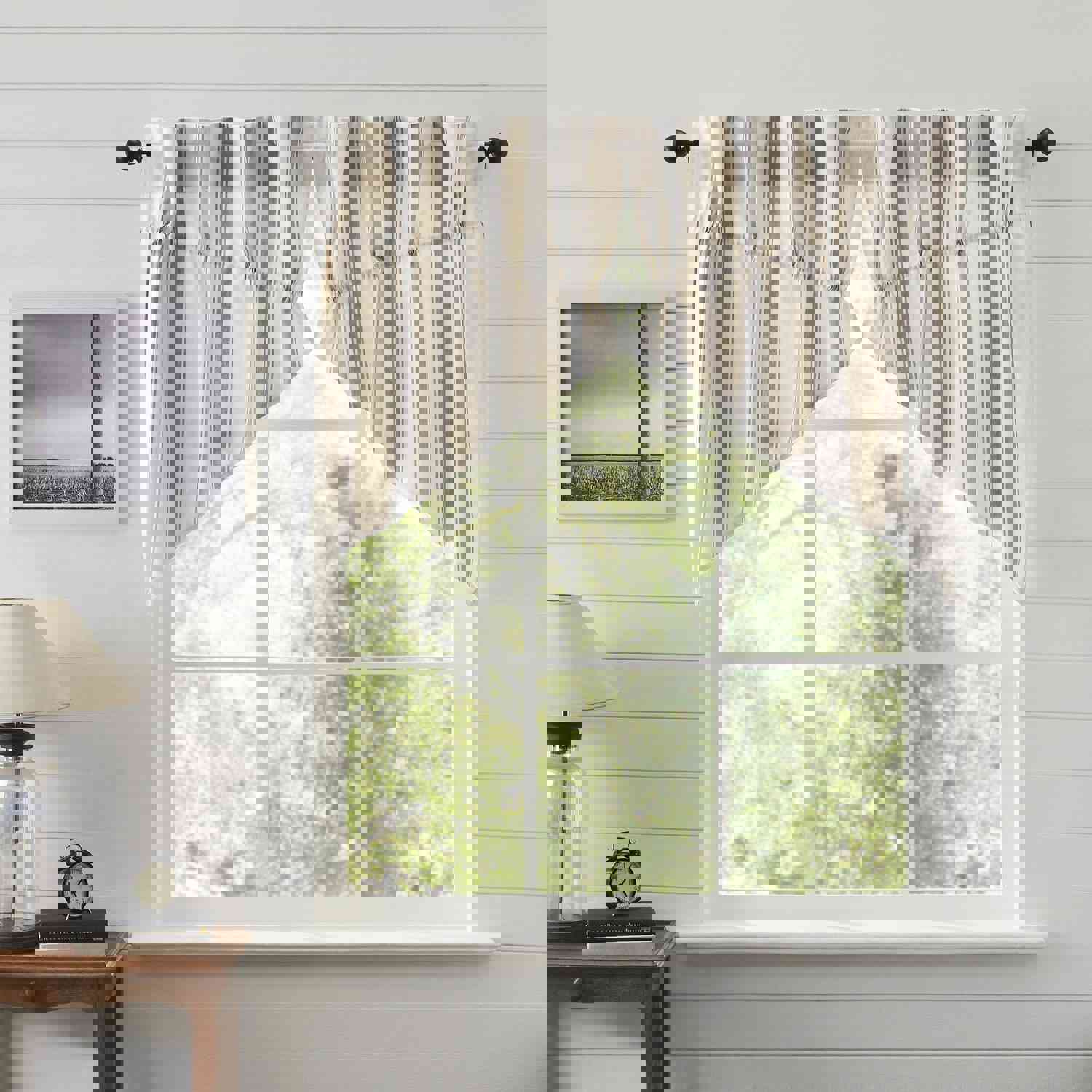 Elegant Country Style Grace Grain Sack Stripe Lined Prairie Swag Curtains