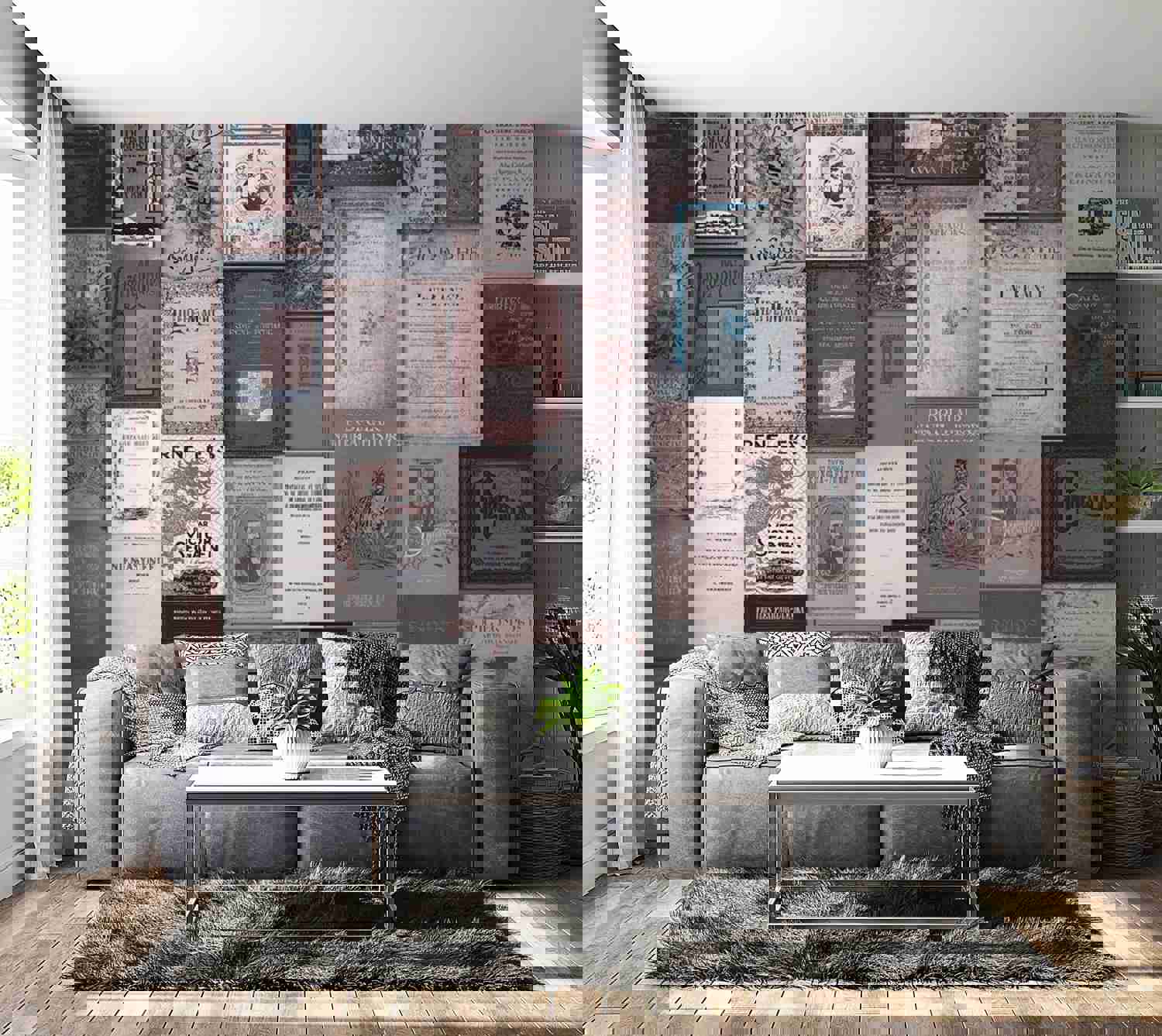 Peel & Stick Wall Mural - Vintage Bookshelf Look - Removable Wall Decals
