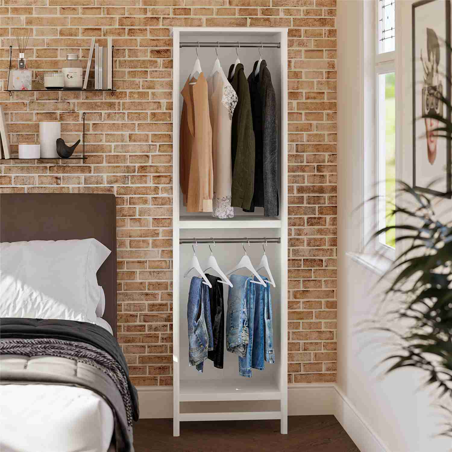 Elegant Luxe 2-Shelf Double Clothing Rod Closet Tower