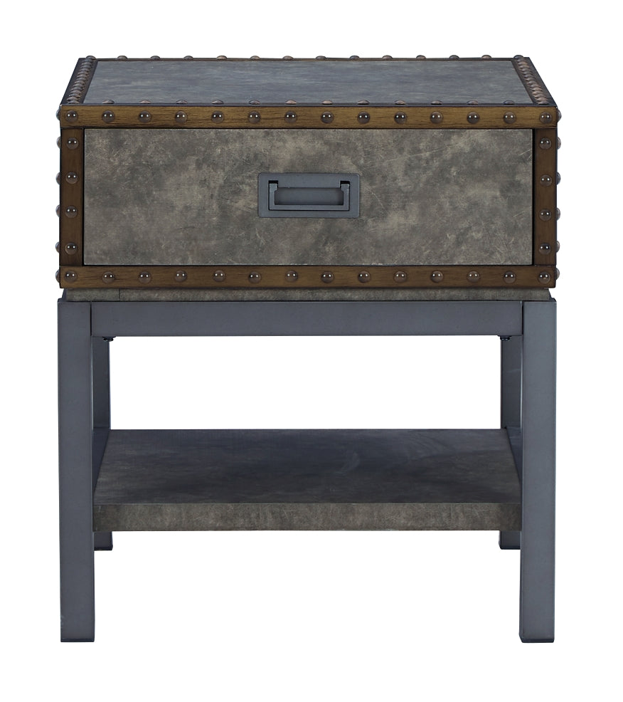 Vintage Industrial Style End Table with USB Charging