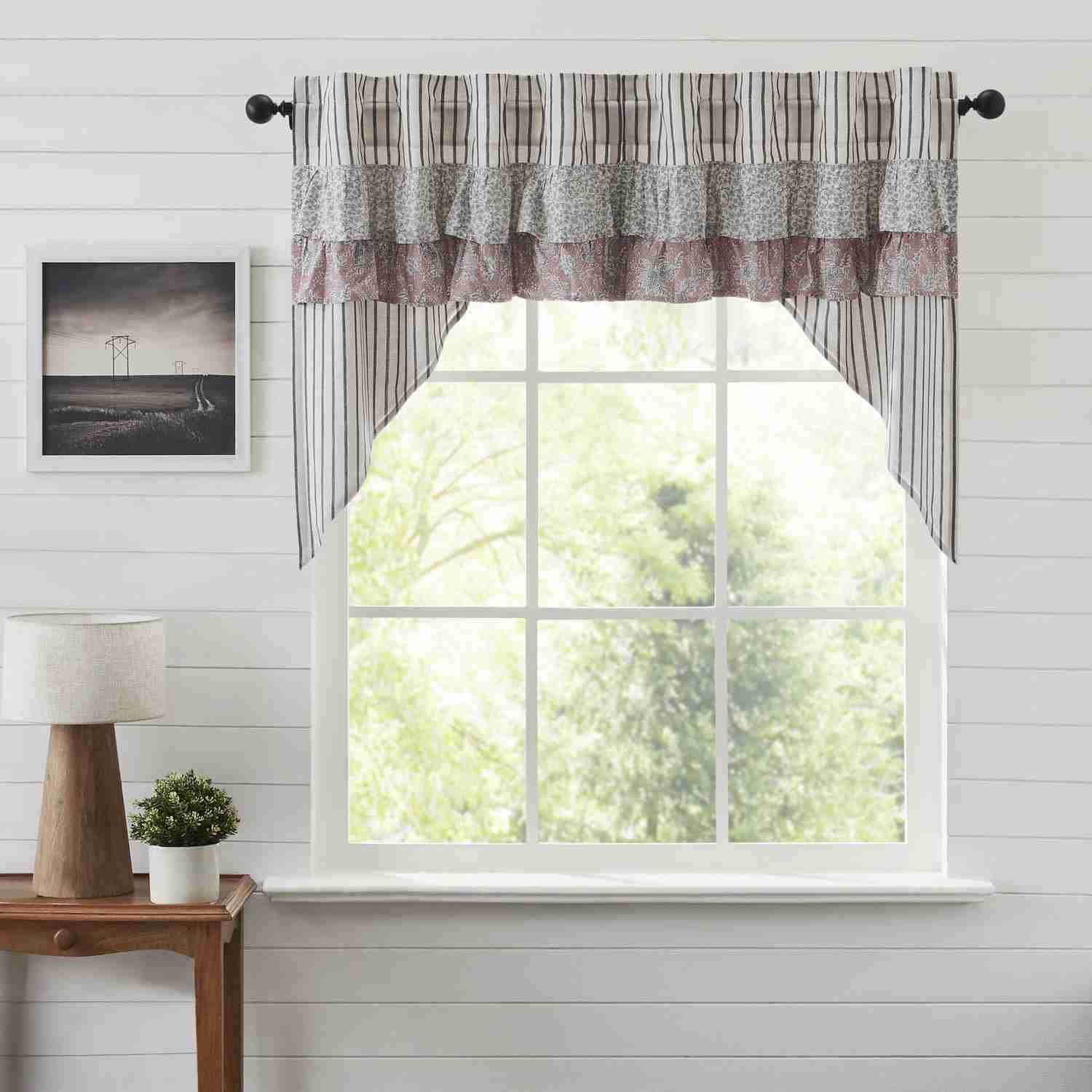 Elegant Kaila Blue Ruffled Swag Curtain Set, 36x36x16